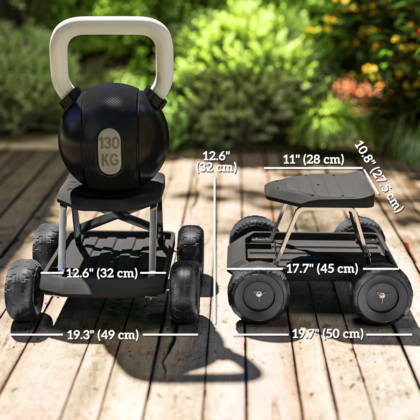 Rolling Garden Stool With Tool Tray, 19.7" x 19.3" x 12.6", Black Garden Accessories at Gallery Canada