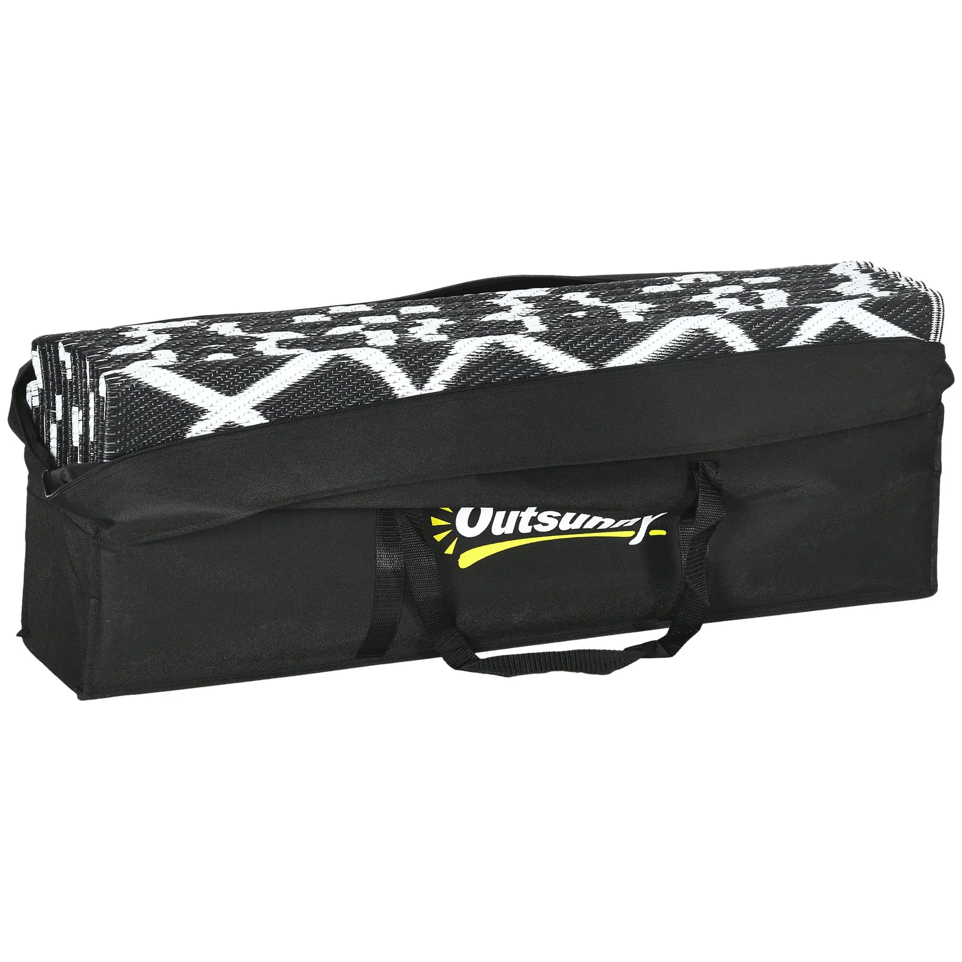 Reversible Outdoor Rug, Waterproof, 9' x 18', Clover, Black and White Outdoor Reversible Rugs at Gallery Canada