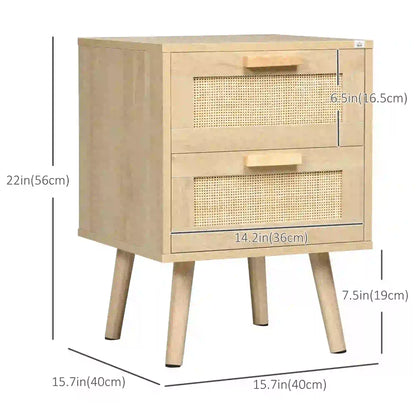 Boho Nightstand Set of 2, Side Table with 2 Drawers, Living Room, Bedroom Bedside Tables at Gallery Canada