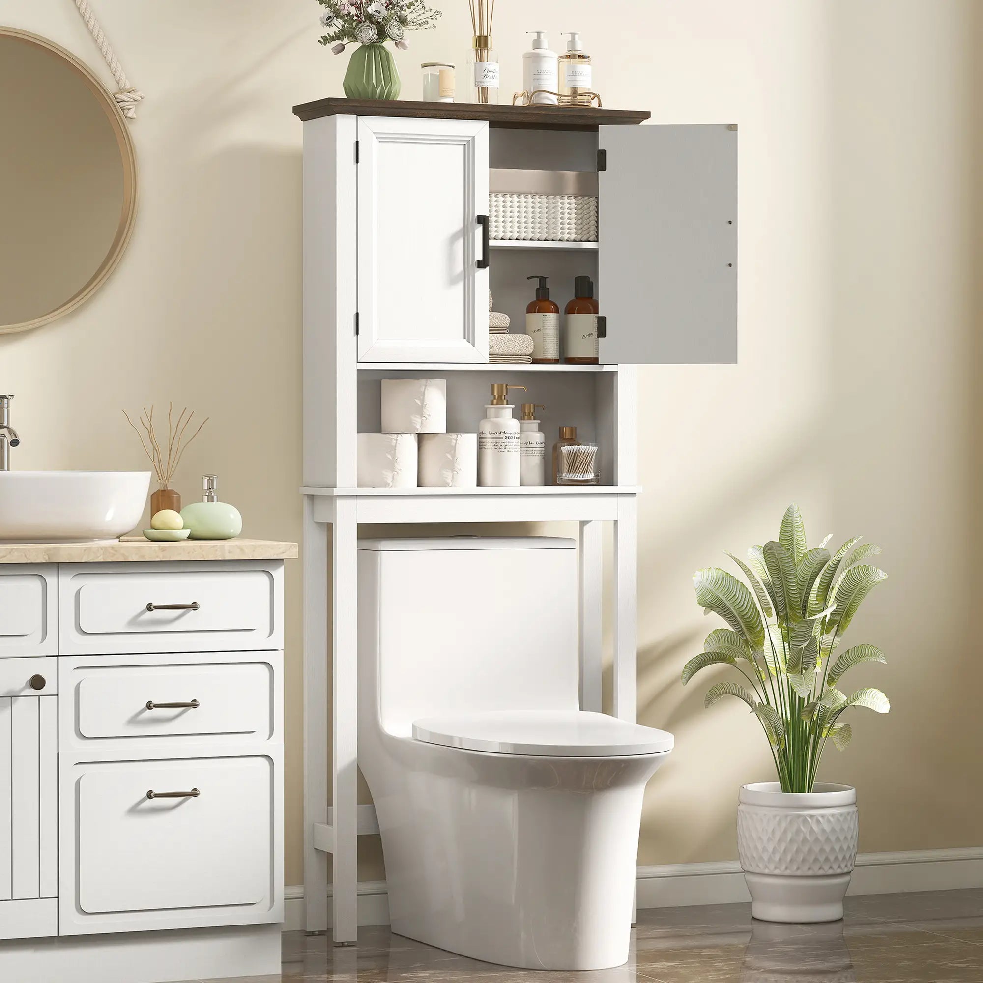 Over The Toilet Storage Cabinet, Open Shelf, Adjustable Bar, White Over The Toilet Storage at Gallery Canada