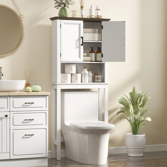 Over The Toilet Storage Cabinet, Open Shelf, Adjustable Bar, White Over The Toilet Storage White, Brown at Gallery Canada