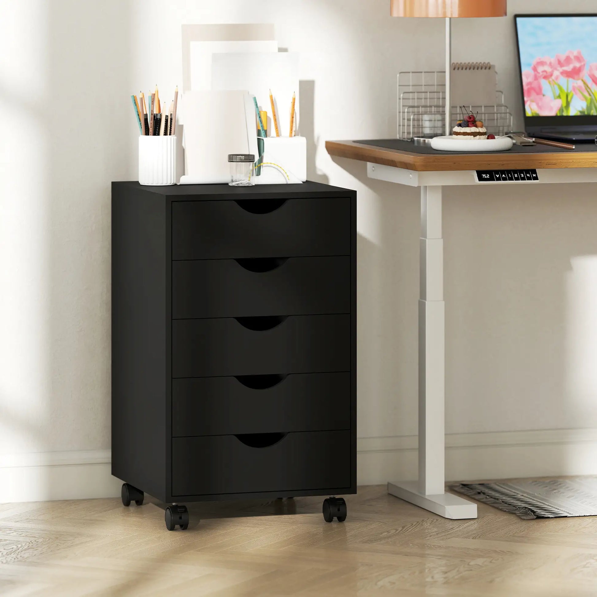 5 Drawer File Cabinet on Wheels, 15.7" x 15.7" x 26.4", Black Office Cabinets & Cupboards at Gallery Canada