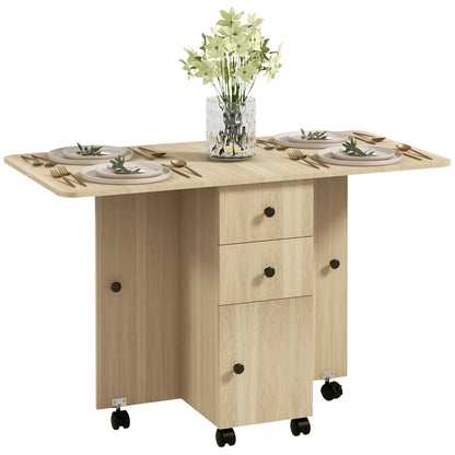 Drop Leaf Dining Table, Mobile Folding Table on Wheels, Natural Wood Dining Tables at Gallery Canada