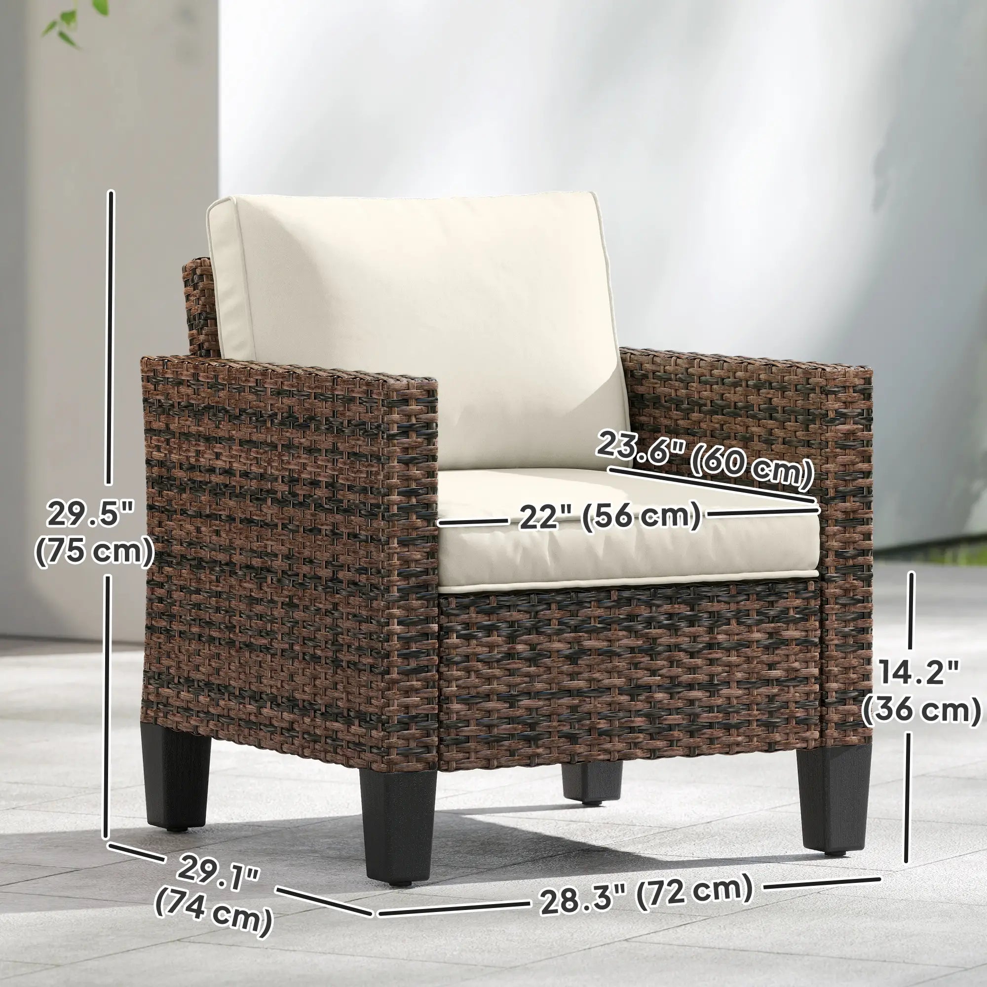 Single Wicker Patio Chair With Armrests, Cushions, Cream White Patio Chairs at Gallery Canada