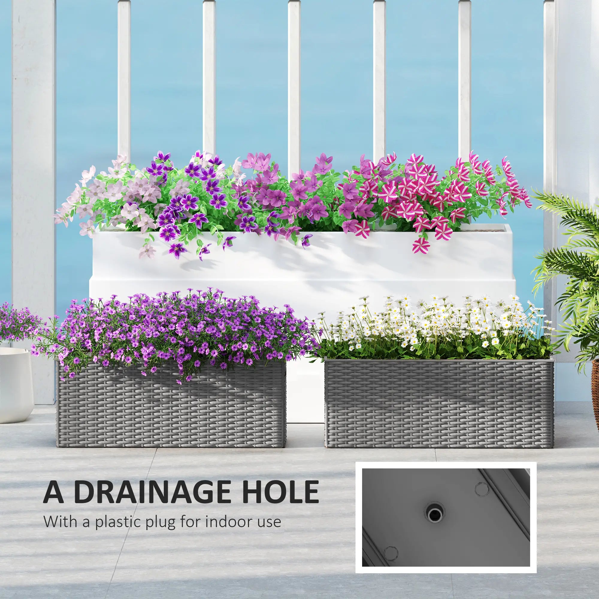 2 Pack 20 Inch Hanging Flower Pots, Railing Planter Box, Grey Planter Set at Gallery Canada