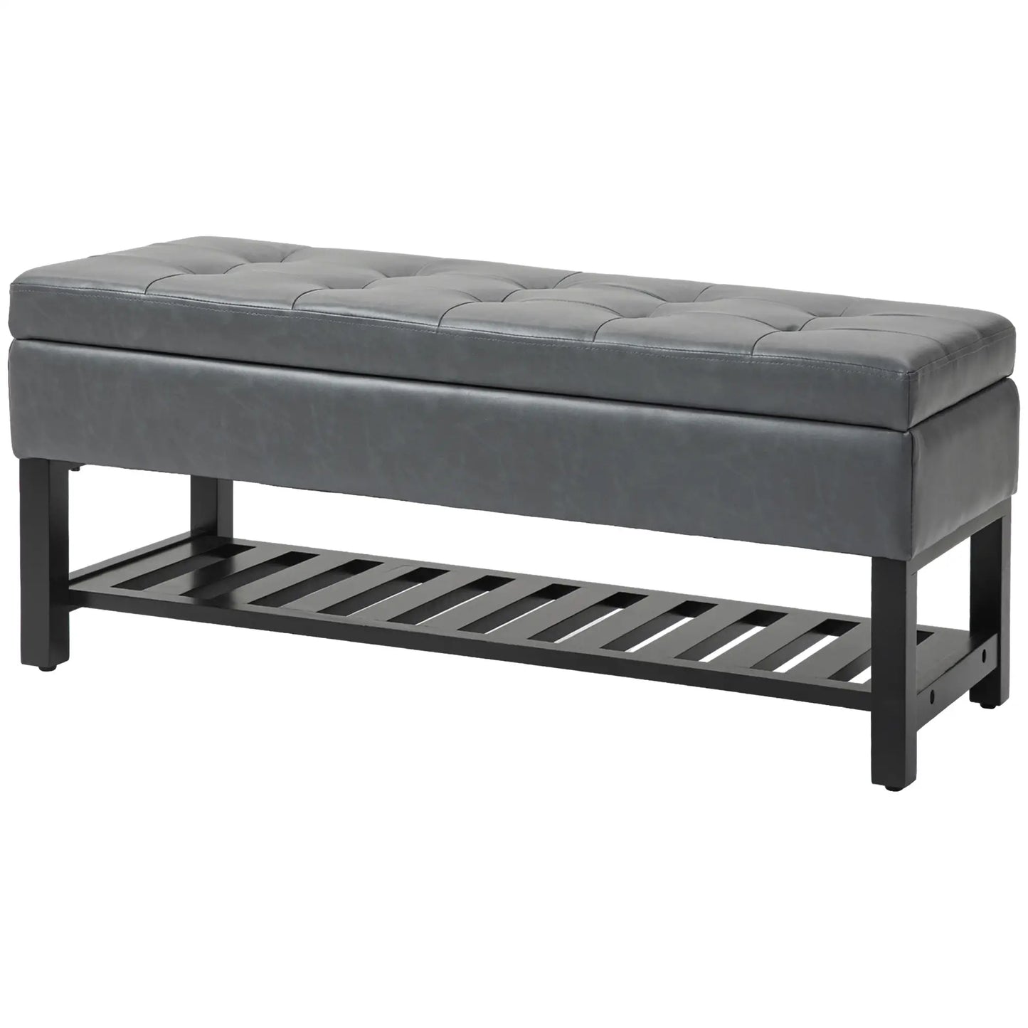 44 PU Leather Tufted Ottoman, Shoe Bench, Storage Chest, Grey Shoe Storage Cabinets & Racks Grey at Gallery Canada