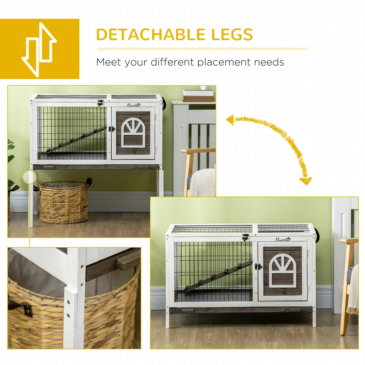Rabbit Hutch Dual Height Bunny House, Slide Out Tray, White Coffee, White Rabbit Hutch at Gallery Canada