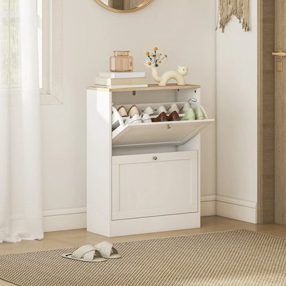 Slim Shoe Storage Cabinet, 2 Flip Drawers, Adjustable Shelves for 12 Pairs, White Shoe Storage Cabinets & Racks at Gallery Canada