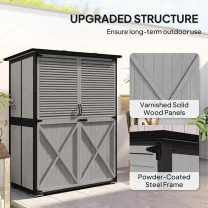 Outdoor Storage Cabinet, Wood Garden Shed, Steel Frame, Asphalt Roof, 2 Shelves, Lockable Doors, Grey Sheds at Gallery Canada