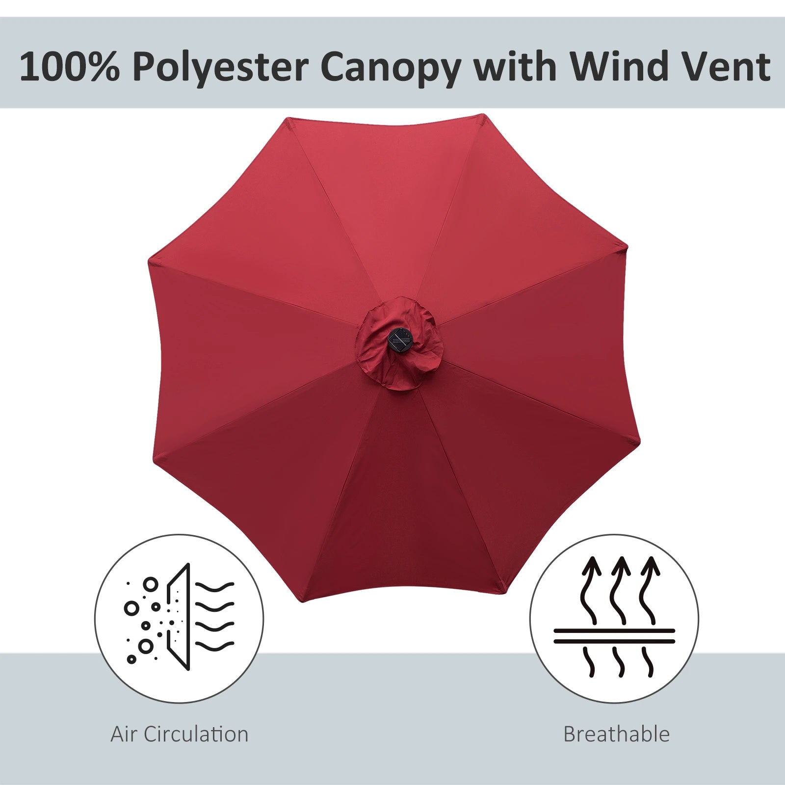 9ft Solar Patio Umbrella, 24 LED Lights, Tilt Canopy, Wine Red Sun Umbrellas at Gallery Canada