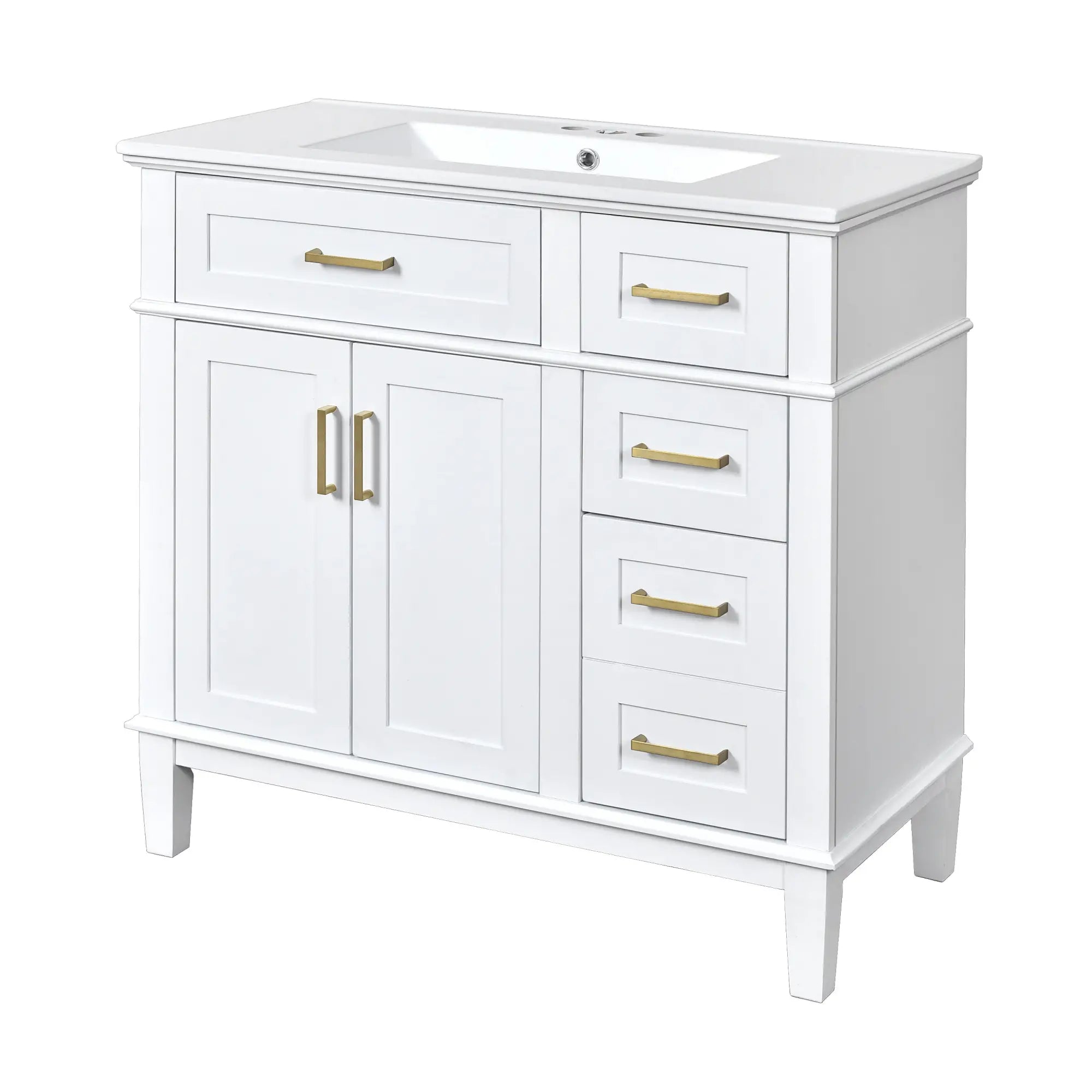 Bathroom Vanity with Ceramic Sink, Soft Close Doors, 4 Drawers, 36
