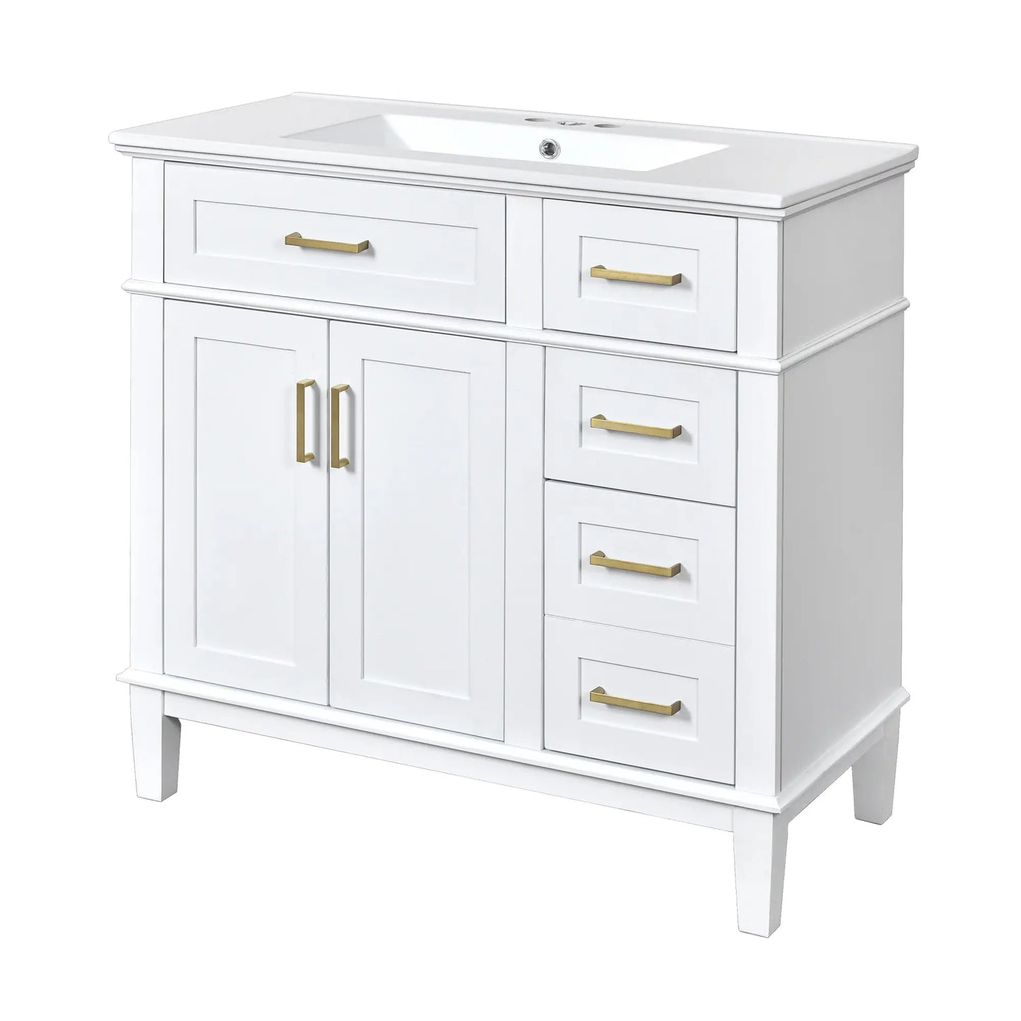 Bathroom Vanity with Ceramic Sink, Soft Close Doors, 4 Drawers, 36" L x 18.5" W x 35" H, White Sink Cabinets at Gallery Canada