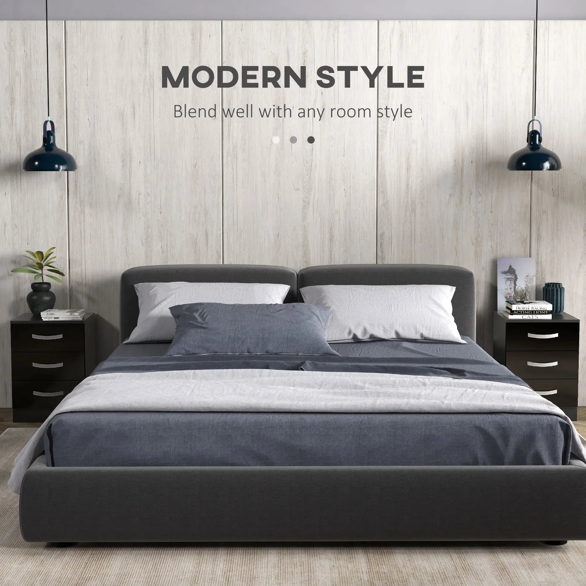Modern Nightstand Set of 2, Drawers, High Gloss Fronts, Black Bedside Tables at Gallery Canada