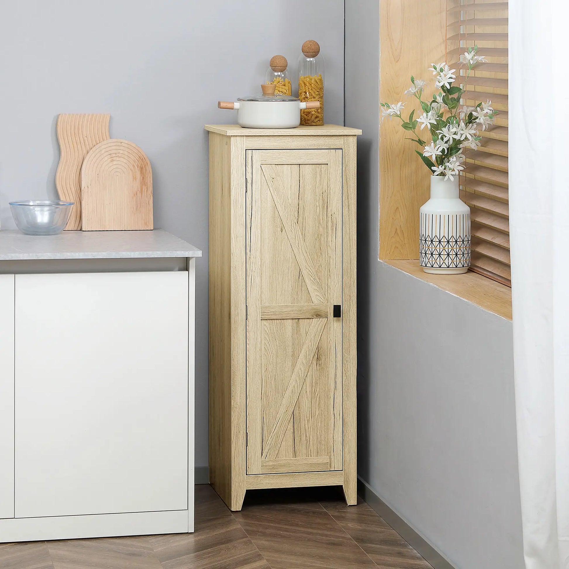 48" Farmhouse Kitchen Pantry Cabinet, Adjustable Shelves, Natural Kitchen Pantry Cabinets at Gallery Canada