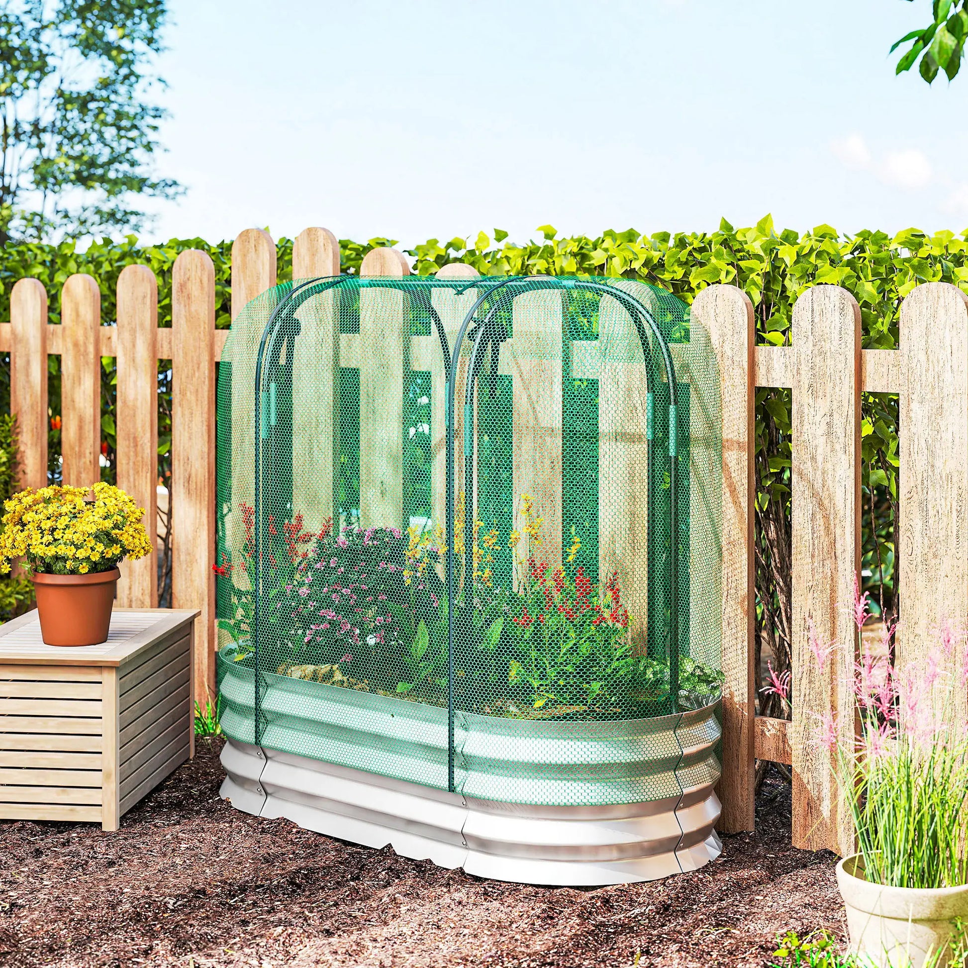 Galvanized Raised Garden Bed, Crop Cage Net Cover, Outdoor Planter Box Raised Garden Beds at Gallery Canada