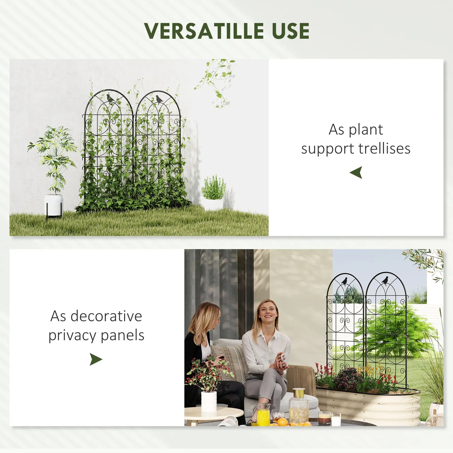 Metal Garden Trellis Set, Bird Design, 19.7" W x 47.2" H, Black Plant Stands at Gallery Canada