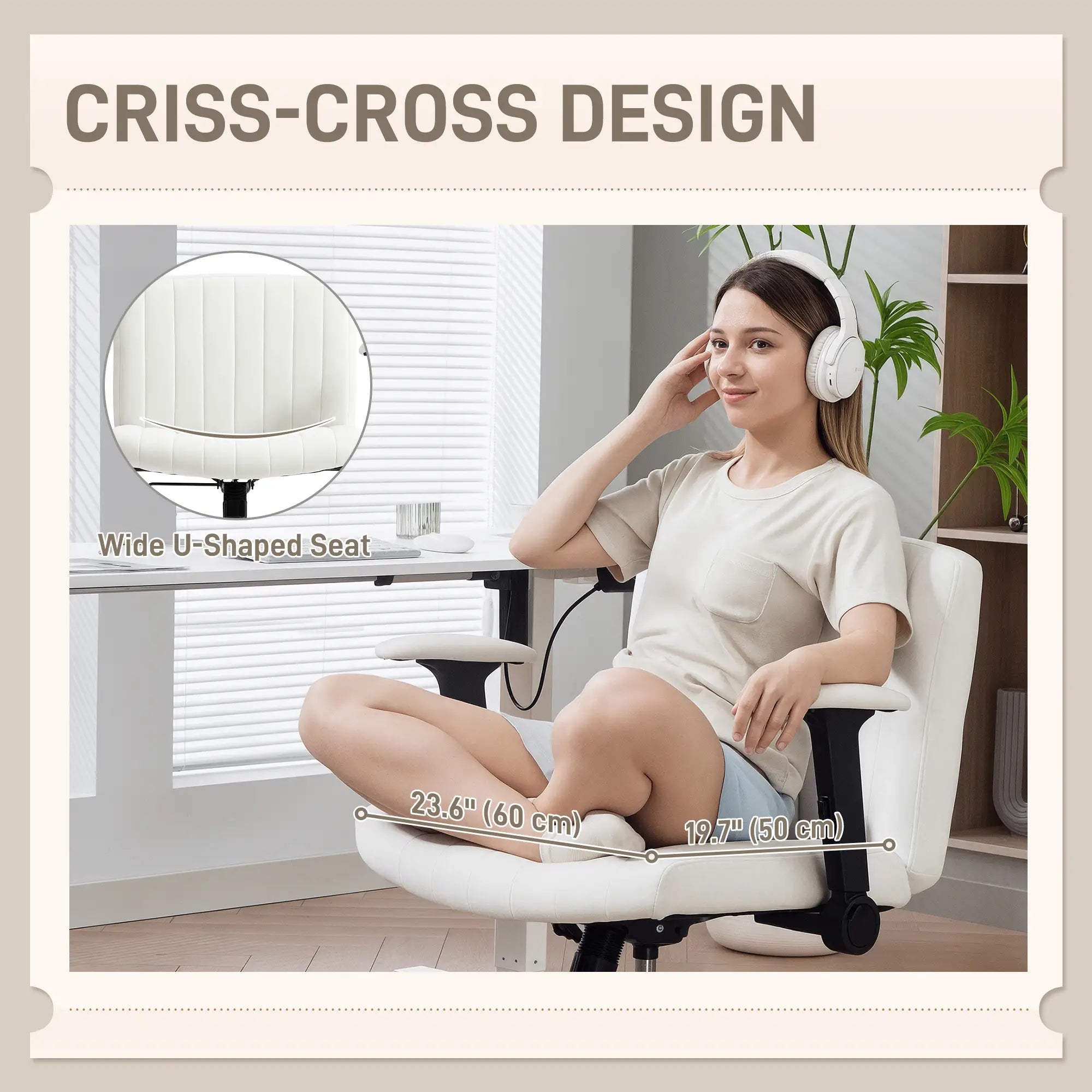 Criss Cross Chair, Flip-Up Armrests, Adjustable Height, Tilting, No Wheels, Beige Task Chairs at Gallery Canada