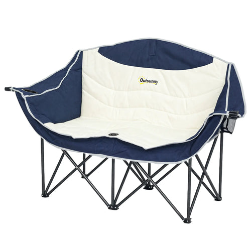 Portable Double Camping Chair, Cup Holders, Carry Bag, 551 lbs, Navy Blue
