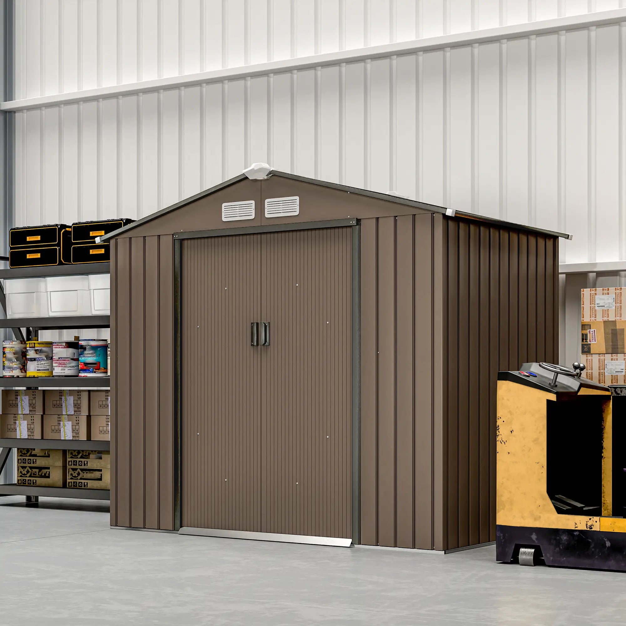 7' x 4' x 6' Garden Storage Shed, Metal, Double Doors, Brown Sheds at Gallery Canada