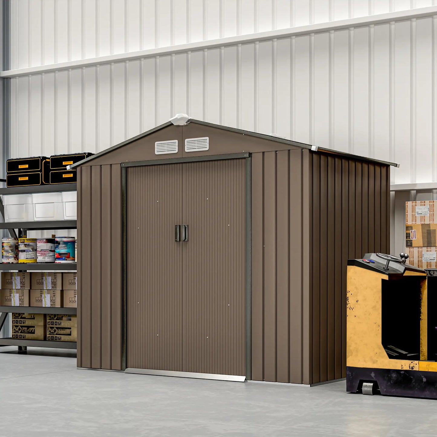 7' x 4' x 6' Garden Storage Shed, Metal, Double Doors, Brown Sheds at Gallery Canada
