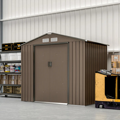 7' x 4' x 6' Garden Storage Shed, Metal, Double Doors, Brown Sheds at Gallery Canada