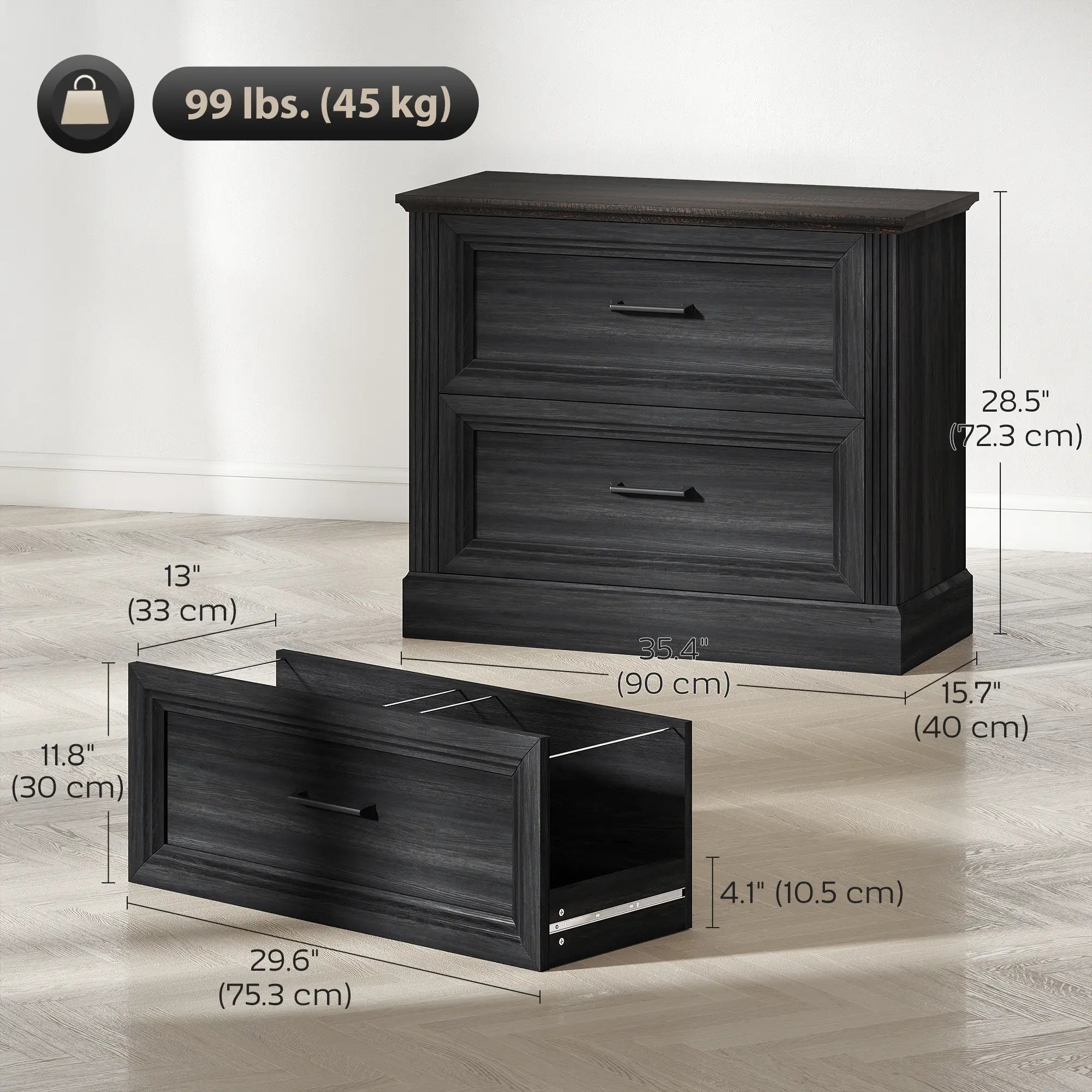 Lateral Filing Cabinet, 2 Silent Drawers, Letter A4 Legal Size, Black Office Cabinets & Cupboards at Gallery Canada