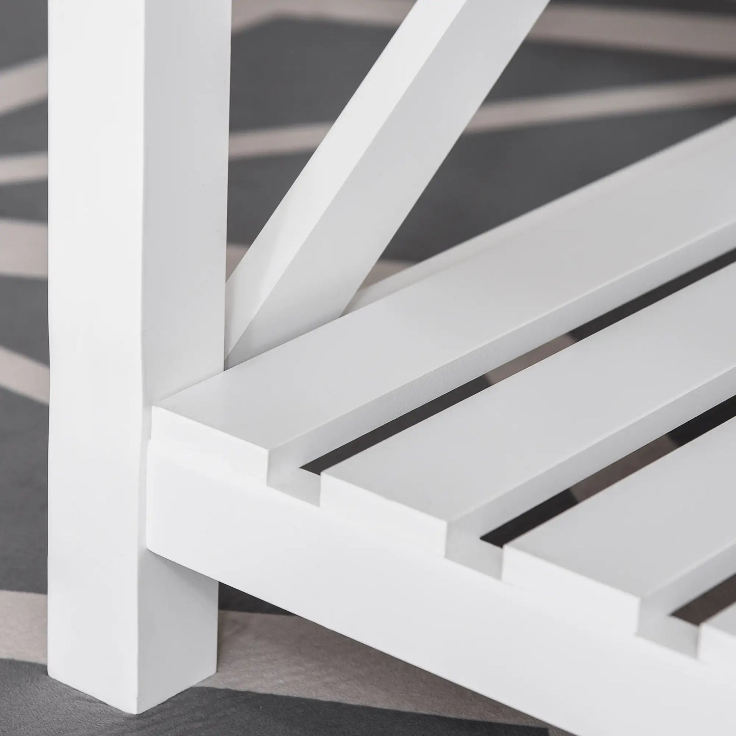 Farmhouse Coffee Table, Slatted Shelf, X Bar Frame, Natural, White Coffee Tables at Gallery Canada