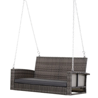 2-Person Patio Swing, Outdoor Rattan Hanging Bench with Cushion, 7.2 ft Steel Chains, Grey Hanging Porch Swings at Gallery Canada