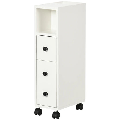 Slim Bathroom Cabinet with Wheels, Door, Drawer, 2 Compartments, White Bathroom Cabinets White at Gallery Canada