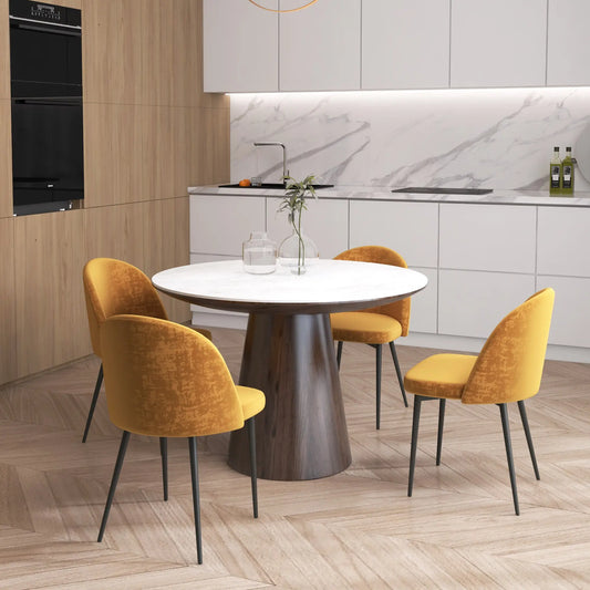 Modern Dining Chairs, Mid-Back Velvet Upholstery, Set of 4, Yellow Dining Chairs Yellow at Gallery Canada