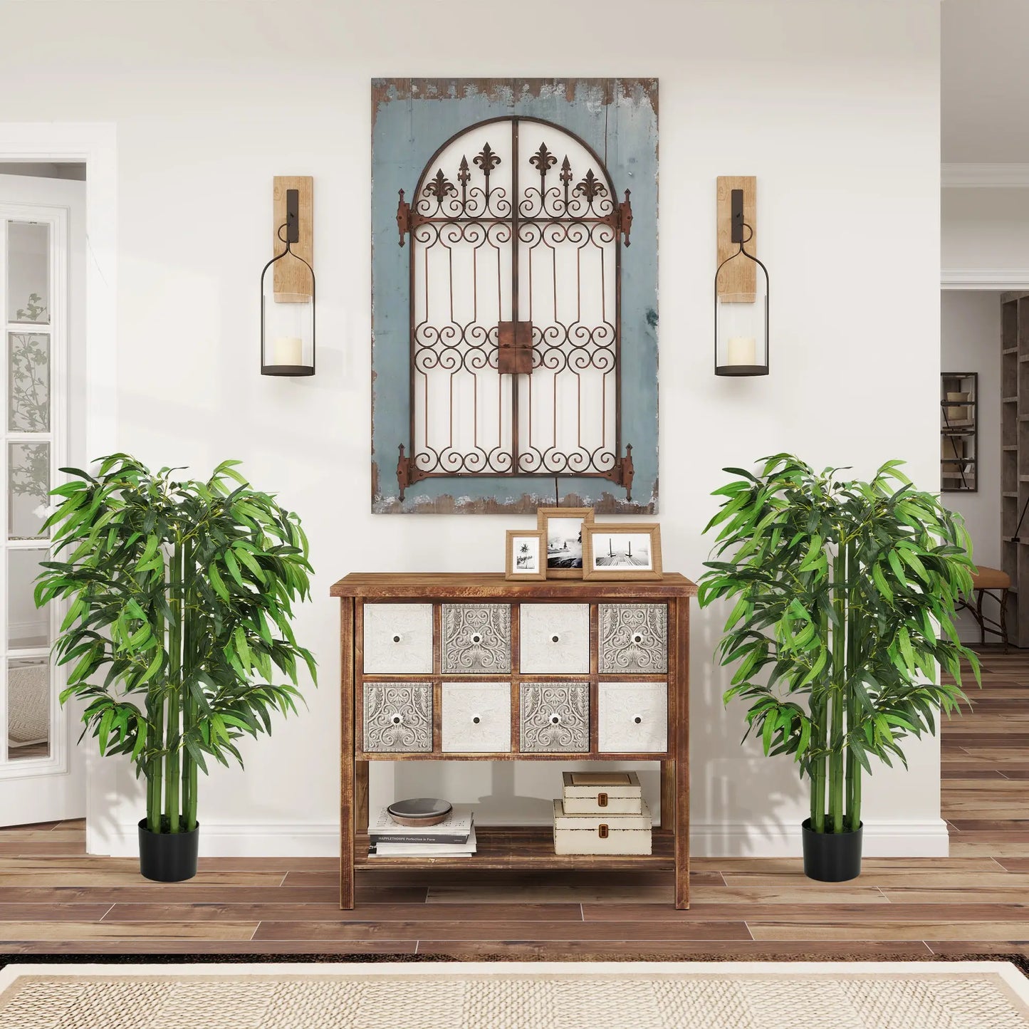 4.6FT Artificial Bamboo Tree Set, Decorative Faux Plant In Nursery Pot