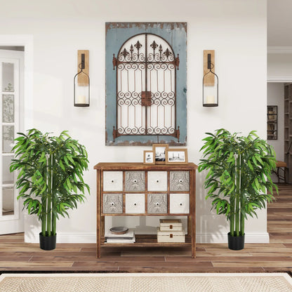 4.6FT Artificial Bamboo Tree Set, Decorative Faux Plant In Nursery Pot