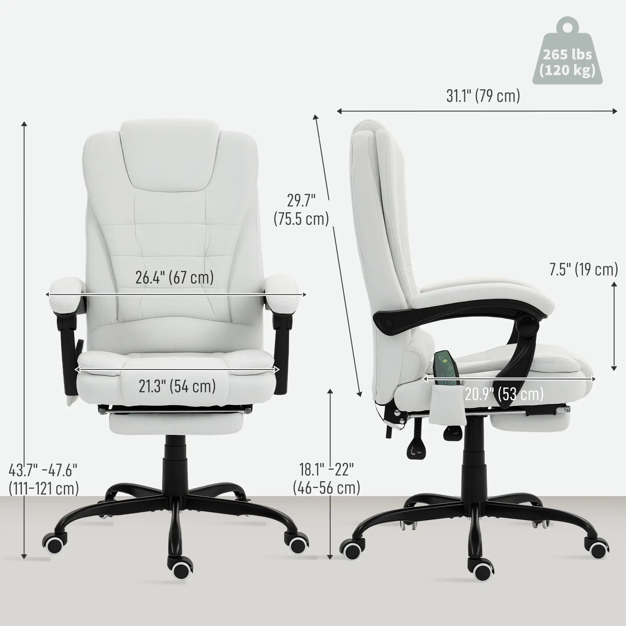 7-Point Vibrating Massage Chair, Reclining Office Chair with Footrest, Reclining Back, Adjustable Height, White Massage Chairs at Gallery Canada
