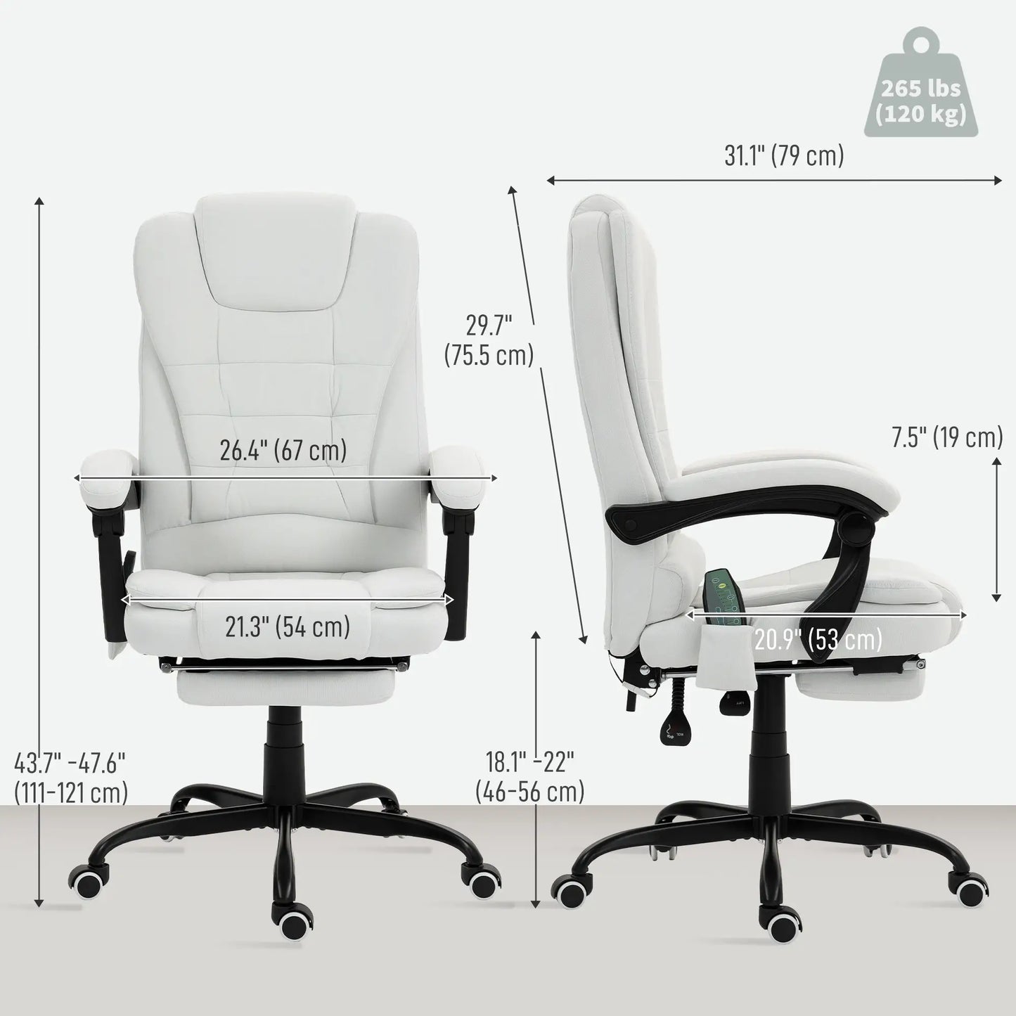7-Point Vibrating Massage Chair, Reclining Office Chair with Footrest, Reclining Back, Adjustable Height, White Massage Chairs at Gallery Canada