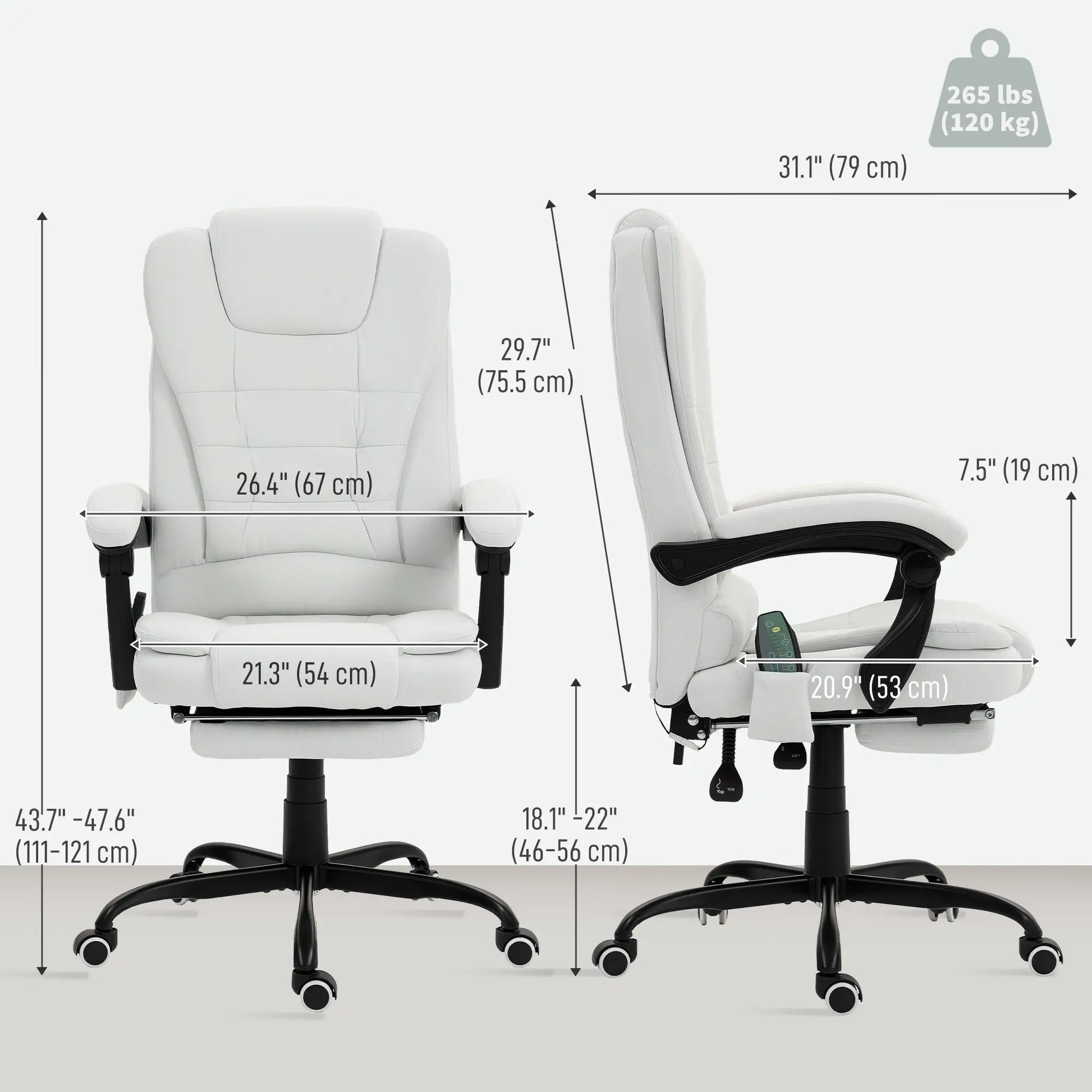7-Point Vibrating Massage Chair, Reclining Office Chair with Footrest, Reclining Back, Adjustable Height, White Massage Chairs at Gallery Canada