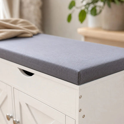 3-Door Shoe Bench with Cushion, Adjustable Shelves, White