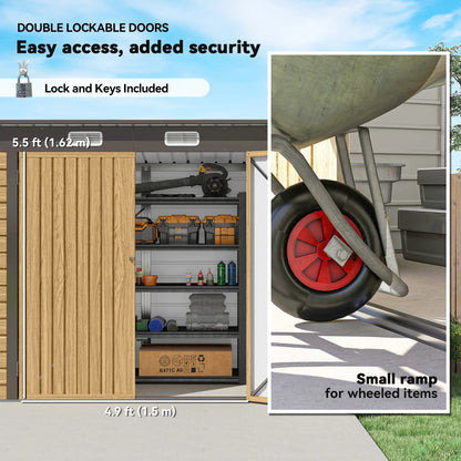 8x4FT Galvanized Metal Garden Storage Shed, Double Doors, 2 Vents, Oak Sheds at Gallery Canada