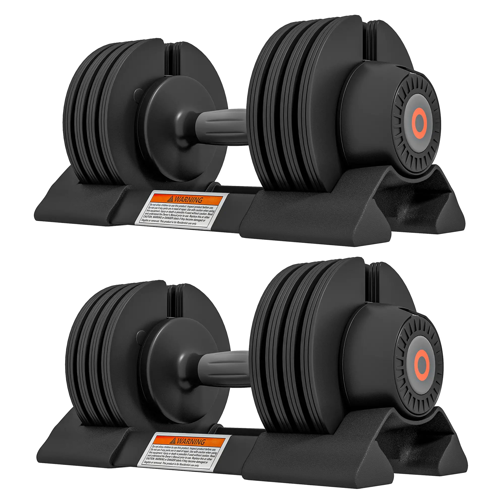 4-Level Adjustable Dumbbells, 2 x 22lbs, Non-Slip Handles, Rubber Weights Dumbbells & Barbells Black at Gallery Canada