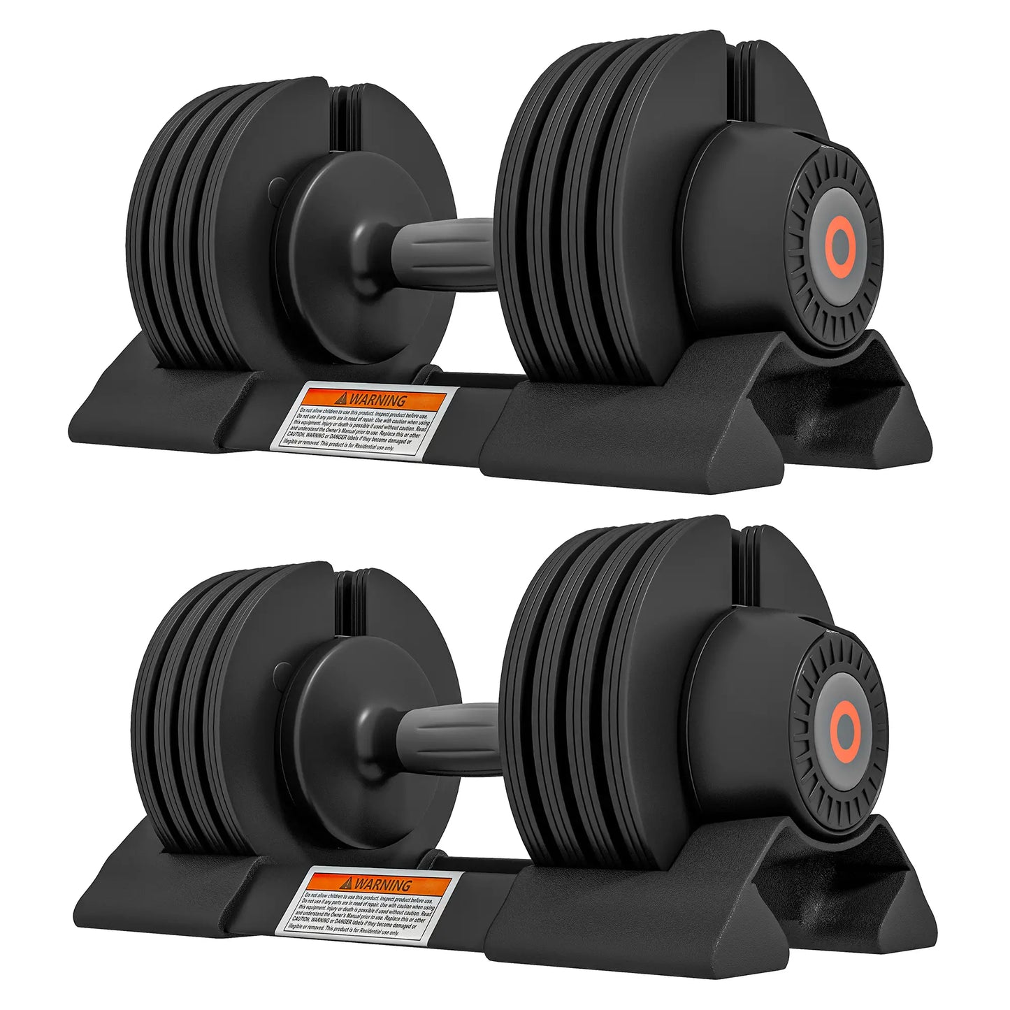 4-Level Adjustable Dumbbells, 2 x 22lbs, Non-Slip Handles, Rubber Weights Dumbbells & Barbells Black at Gallery Canada