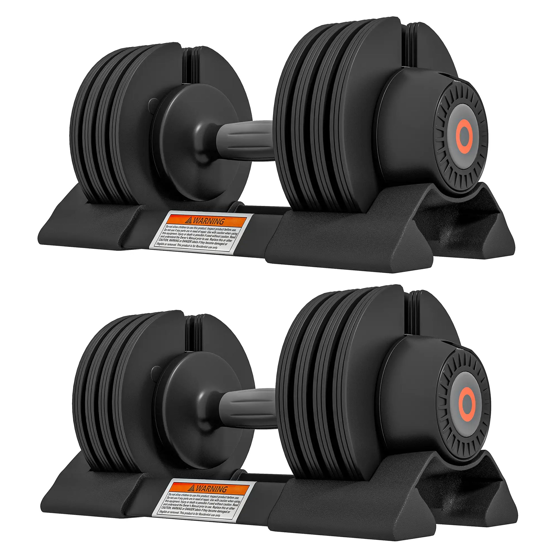 4-Level Adjustable Dumbbells, 2 x 22lbs, Non-Slip Handles, Rubber Weights Dumbbells & Barbells Black at Gallery Canada