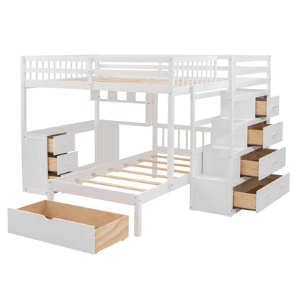 Over Twin Bunk Bed with Desk, Drawers, Shelves, 98" L x 80" W x 64.5" H, White Bed Frames at Gallery Canada