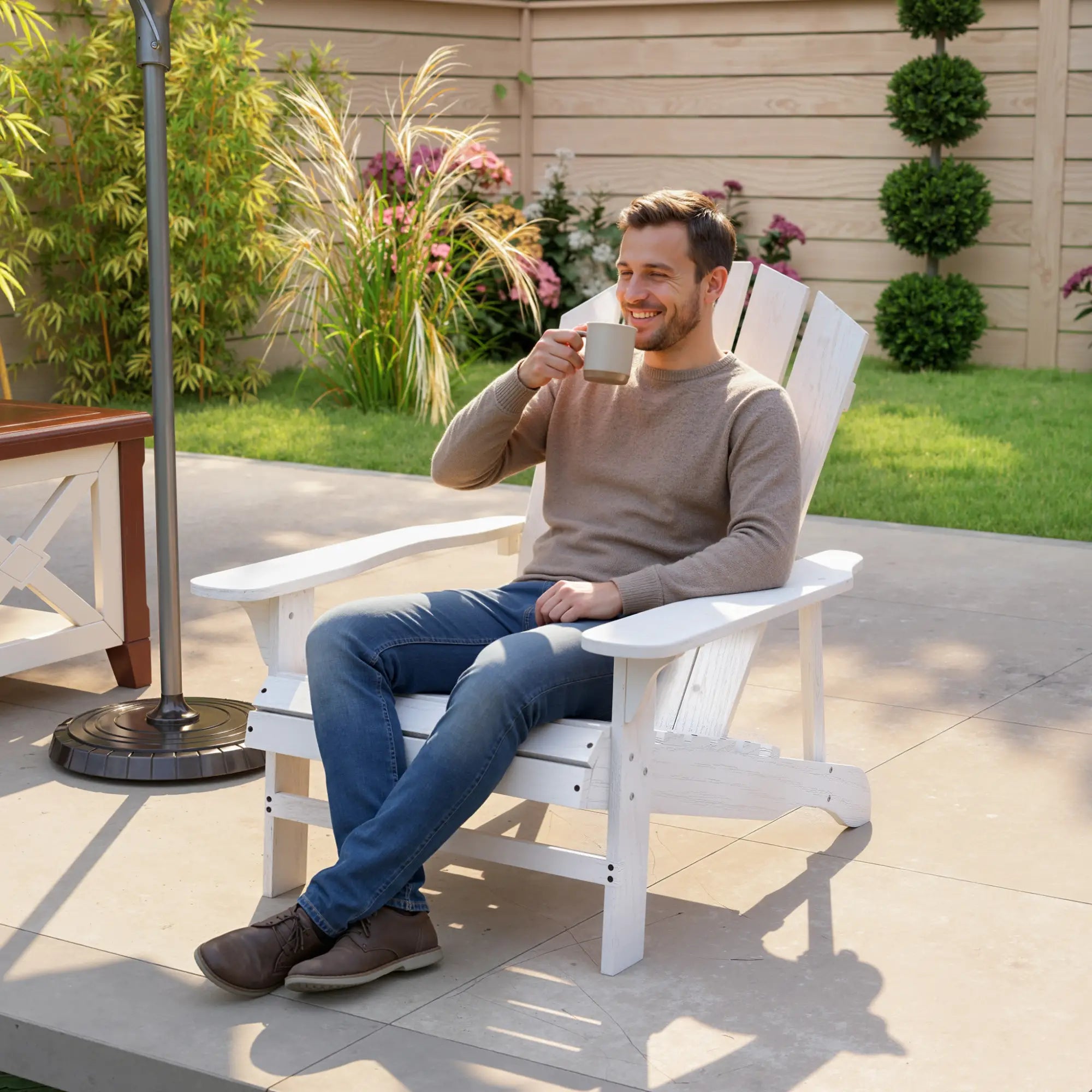Wood Adirondack Chair, Outdoor Patio Muskoka Chair, White Patio Chairs at Gallery Canada