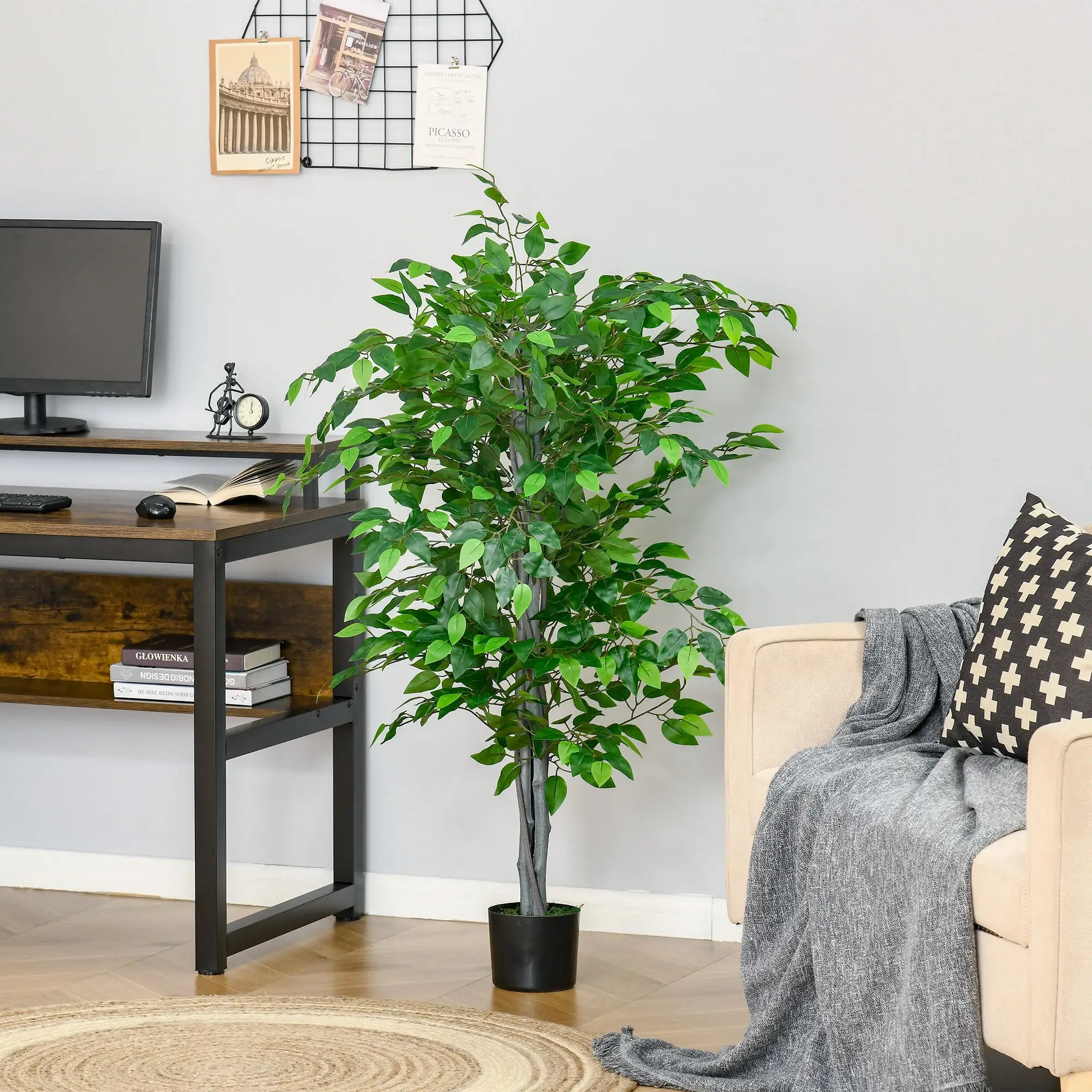 4.5ft Ficus Artificial Plant, Realistic Leaves, Potted, Green Artificial Trees at Gallery Canada