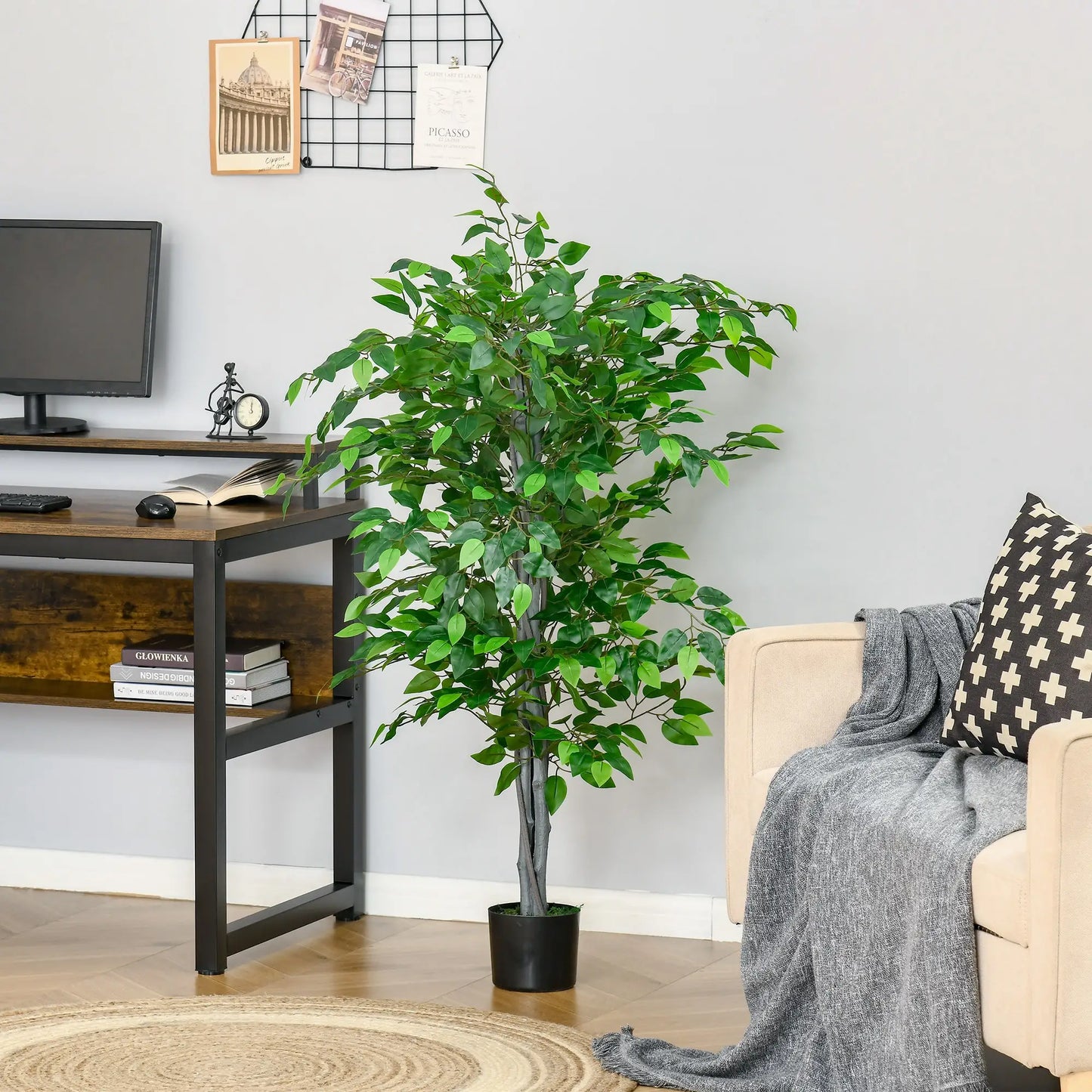 4.5ft Ficus Artificial Plant, Realistic Leaves, Potted, Green Artificial Trees at Gallery Canada