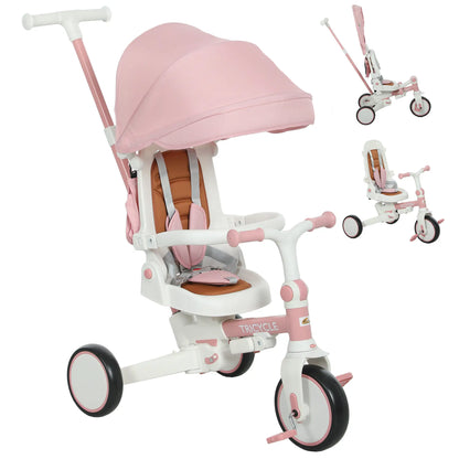 7 in 1 Toddler Tricycle, Safety Harness, Adjustable Parent Handle, Pink Tricycles for Kids at Gallery Canada
