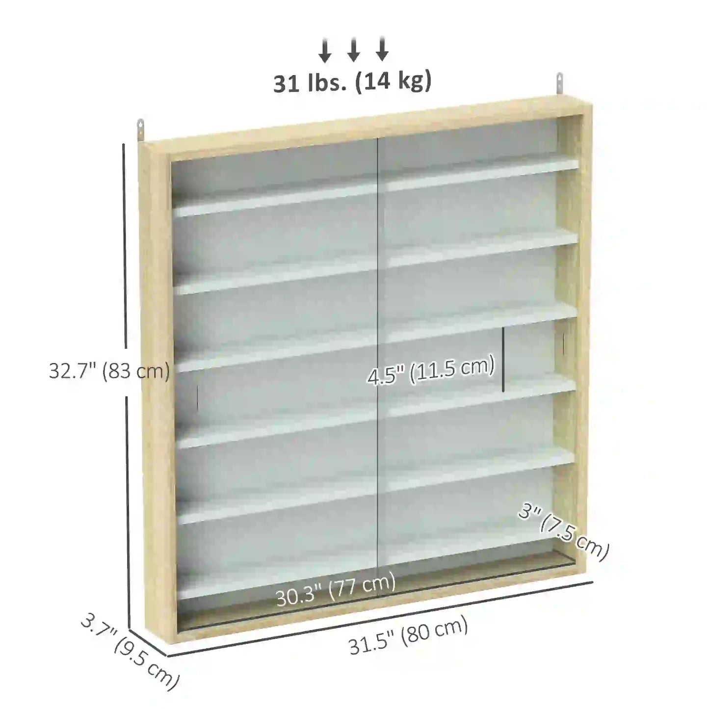 7-Tier Display Cabinet, Glass Curio Cabinet, Oak And White, White Display Bookshelves at Gallery Canada