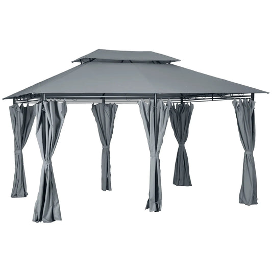 13'L x 10'W x 8.7'H Patio Gazebo, 2-Tiers Garden Canopy, Grey Gazebos Grey at Gallery Canada