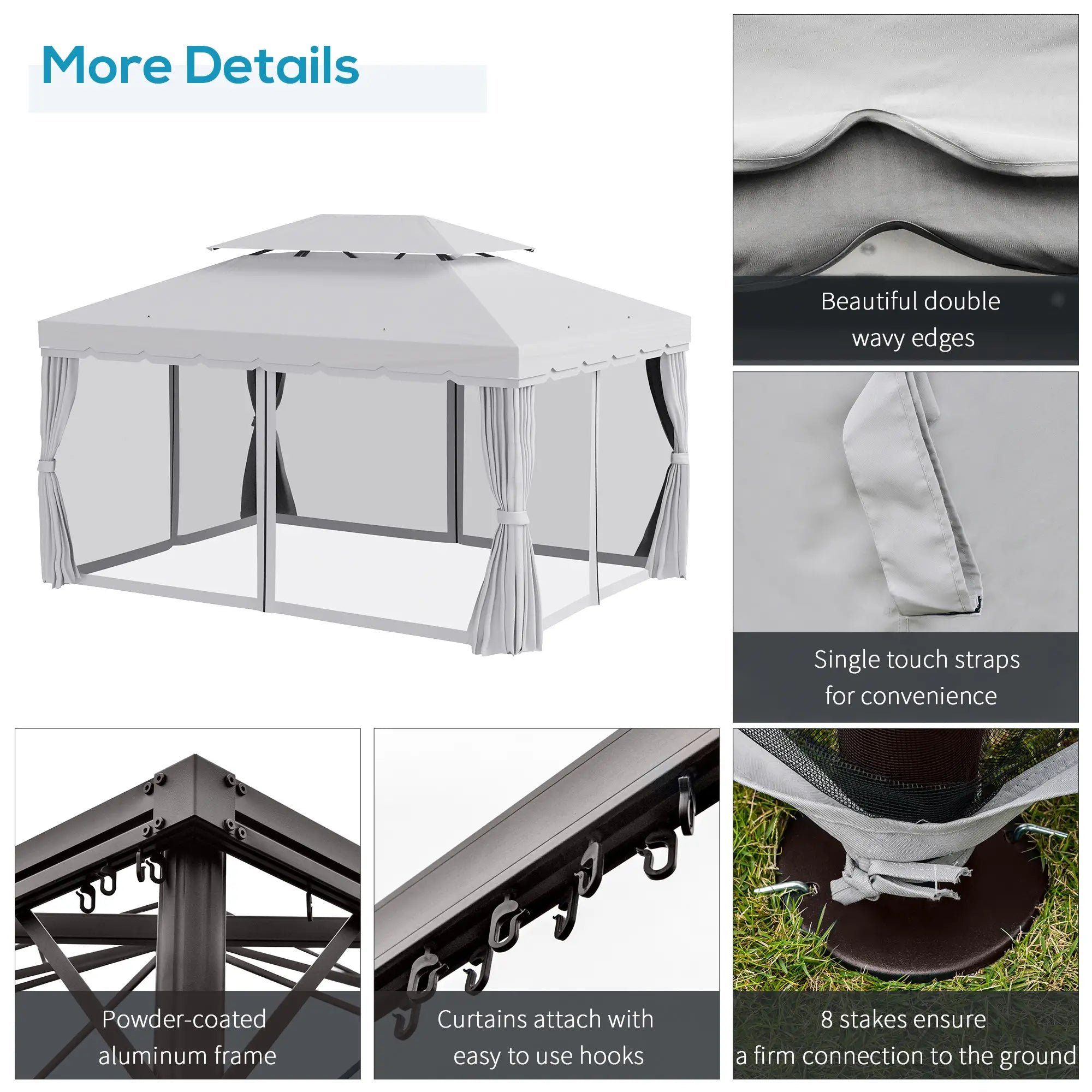 13' x 10' Outdoor Gazebo, 2-Tier Polyester Roof, Vented Mesh Sidewall, Aluminum Frame, Grey Gazebos at Gallery Canada