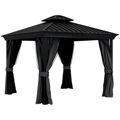 10' x 12' Outdoor Gazebo, Galvanized Canopy, Netting Sidewalls, Dark Grey Gazebos at Gallery Canada