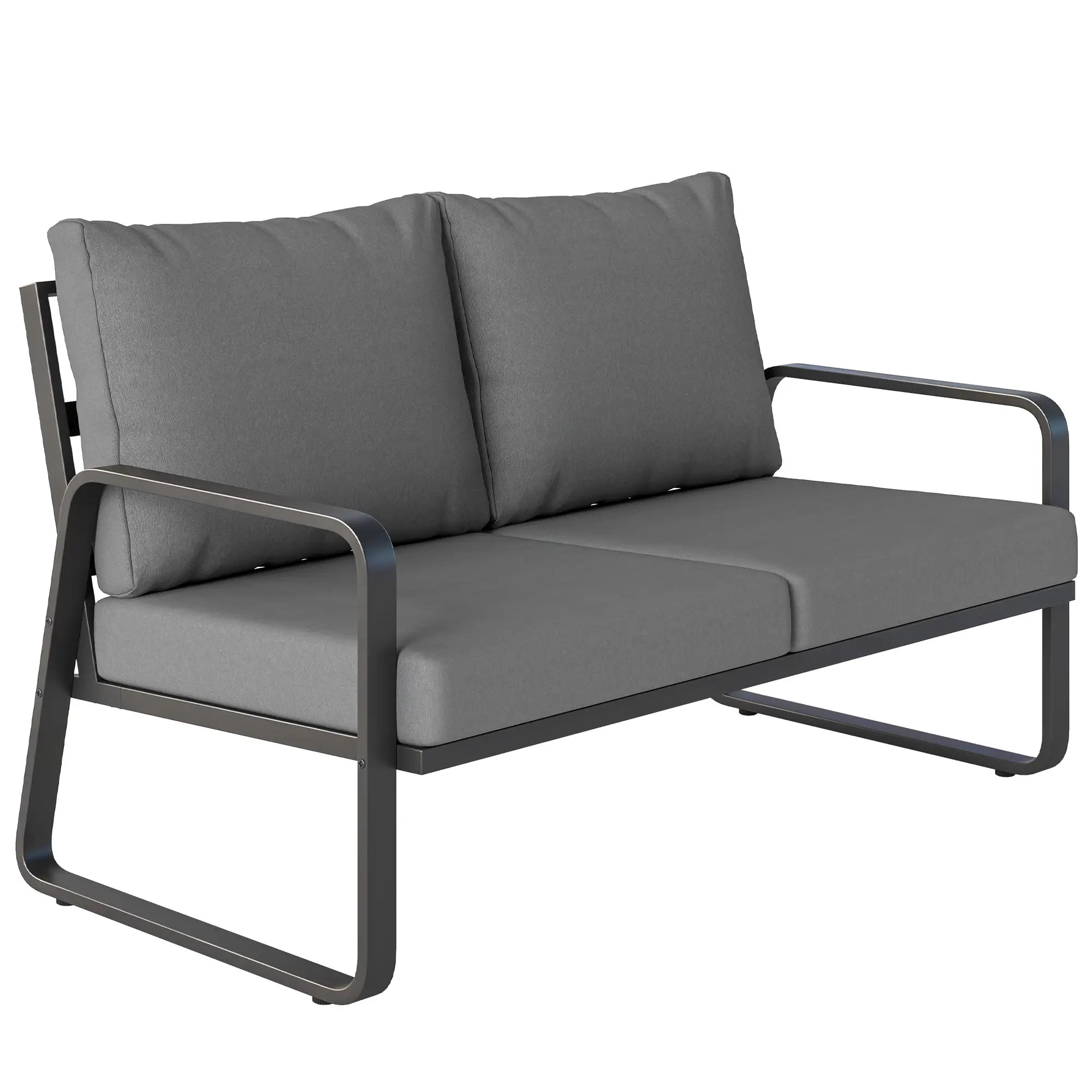 Outdoor Sofa, Thick Cushions, Patio Loveseat, 2 Seater, Black And Light Grey Patio Furniture Sets at Gallery Canada